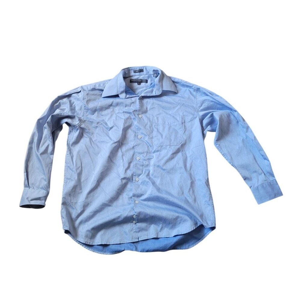 Perry Ellis Portfolio Mens Easy Care Blue Button Down Shirt Long Sleeve Size L
